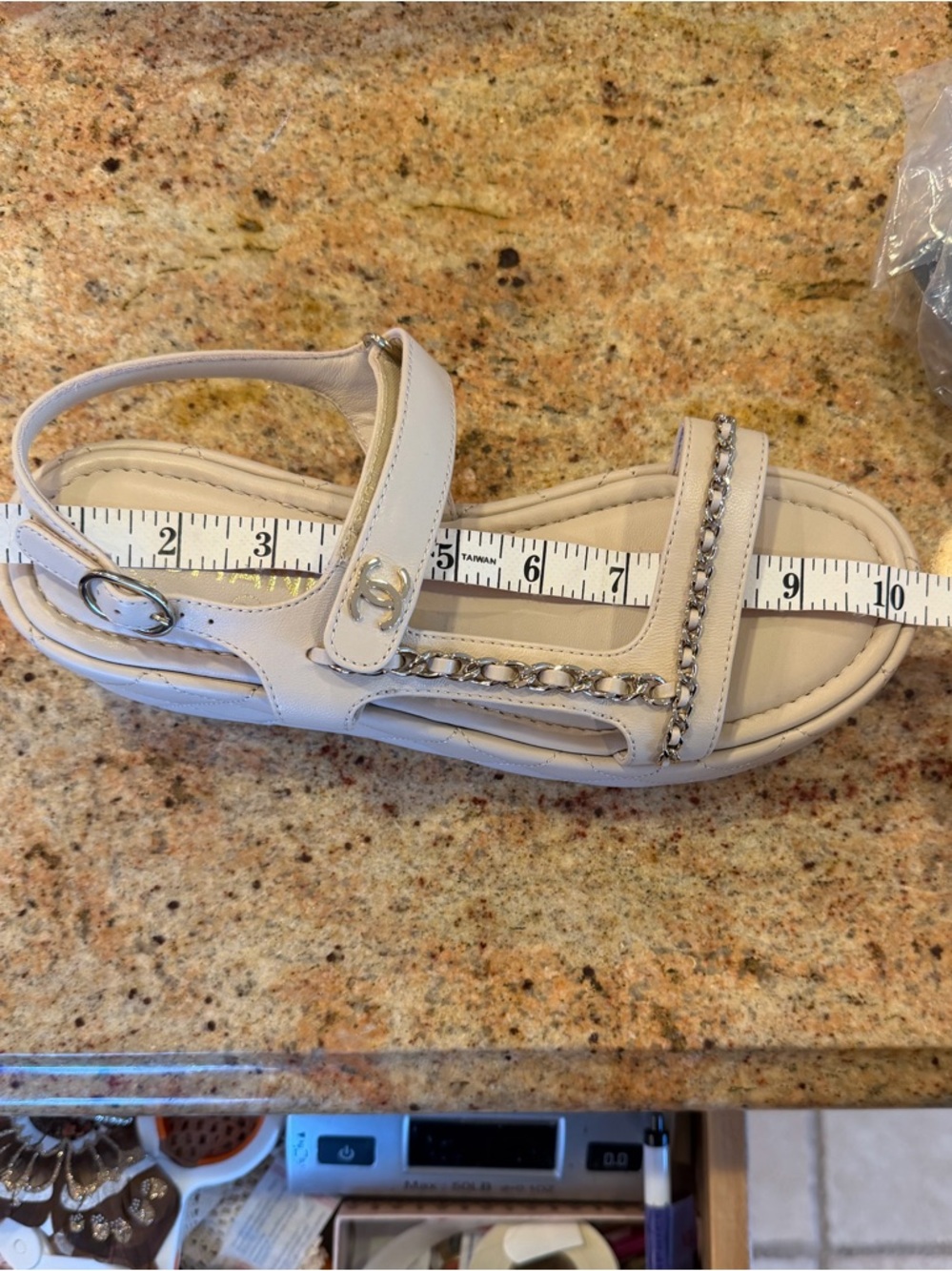 CHANEL Nude Sandals with Chain Accent - Picture 11 of 11